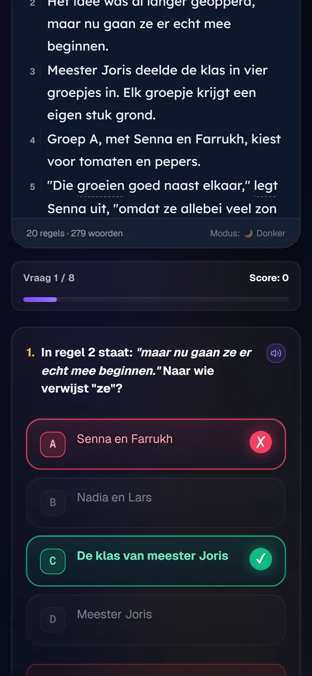 Uitlegscherm dat na een fout het juiste antwoord toont met uitleg